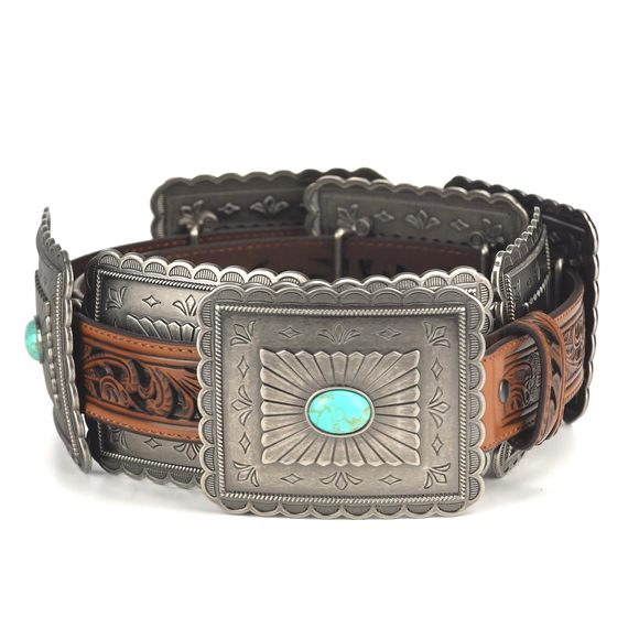 Women's Turquoise Concho Western Belt Tan Large😀